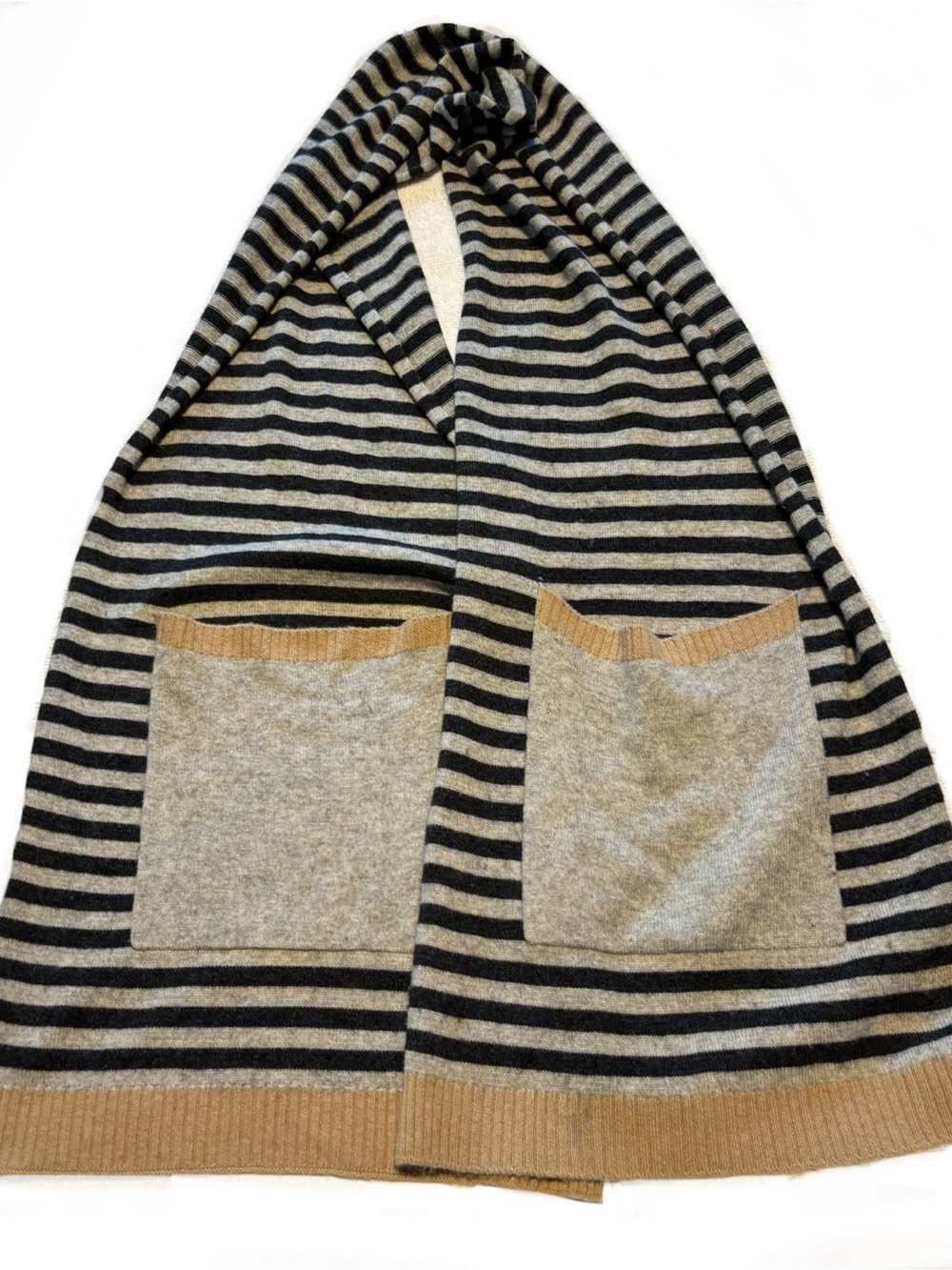 Michael Stars Wool / Cashmere Blend Striped Pocketed Scarf Grey Gray & Beige O/S